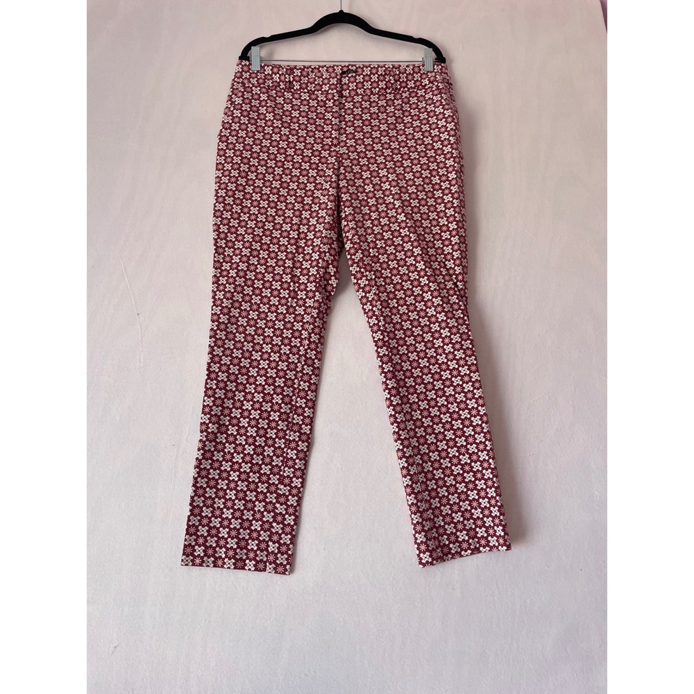 Ann Taylor LOFT Julie‎ Skinny Pants Red White Floral Mosaic Print Size 12T Tall
